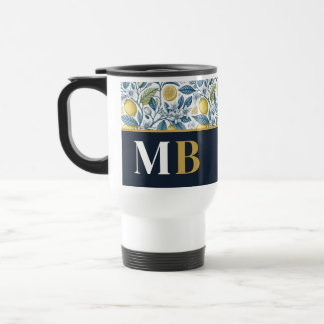 Mug De Voyage Custom Elegant Mediterranean Lemon Botanical Navy