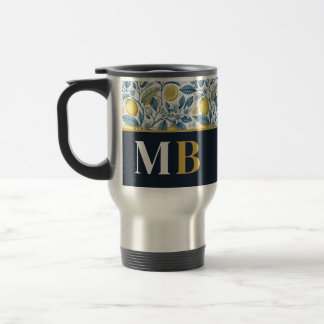 Mug De Voyage Custom Elegant Mediterranean Lemon Botanical Navy