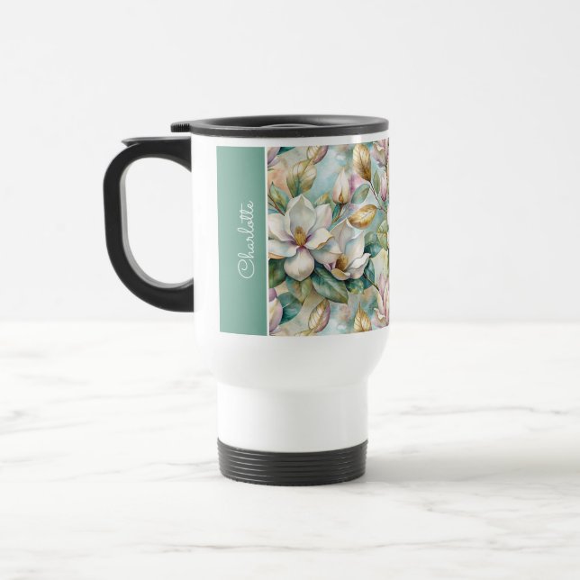 Mug De Voyage Custom Pattern Elegant Magnolia Flowers (Gauche)