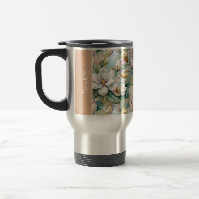 Mug De Voyage Custom Pattern Elegant Magnolia Flowers (Gauche)