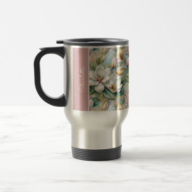 Mug De Voyage Custom Pattern Elegant Magnolia Flowers (Gauche)