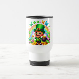 Mug De Voyage Cute arc-en-ciel Leprechaun avec or