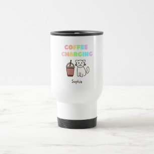 Mug De Voyage Cute Blanc Chat & Drôle Café Caféine Arc-en-ciel 