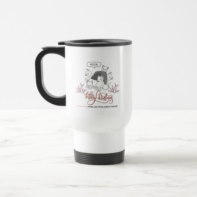 Mug De Voyage Cute Christmas Cats “Meow” Holiday Design (Gauche)