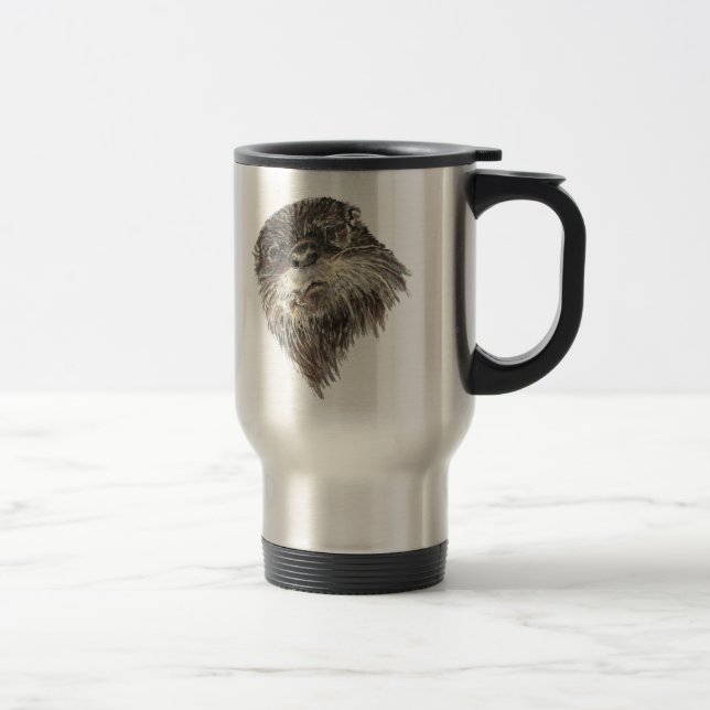 Mug De Voyage Cute Curieux Otter Aquarelle Art animal (Droit)