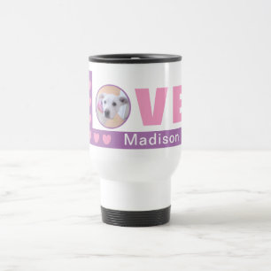 Mug De Voyage Cute Love Hearts Chien Photo Valentines Jour rose