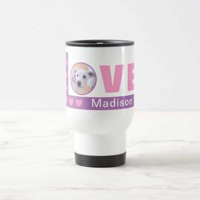 Mug De Voyage Cute Love Hearts Chien Photo Valentines Jour rose (Centre)