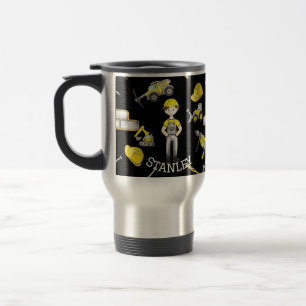 Mug De Voyage Cute Noir Jaune Construction Camion Motif