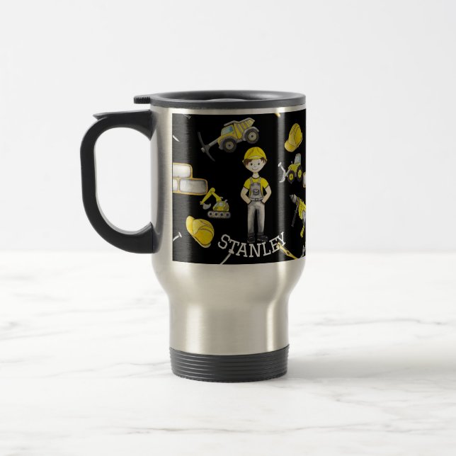 Mug De Voyage Cute Noir Jaune Construction Camion Motif (Gauche)