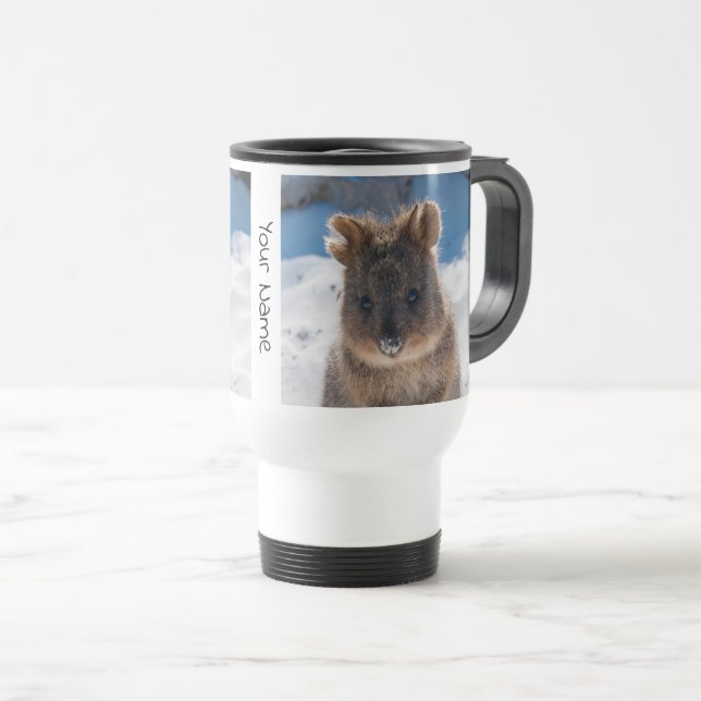 Mug De Voyage Cute Quokka personnalisée sur la plage Australie (Devant droit)