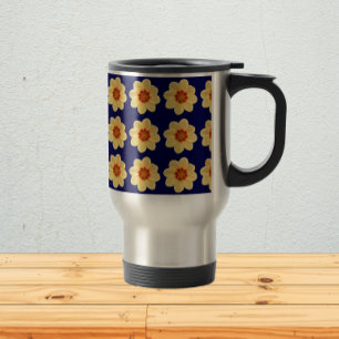 Mug De Voyage Dahlia jaune motif floral sur bleu