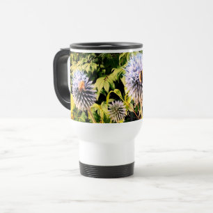 Mug De Voyage Déchets et abeilles, sur fleurs bleues