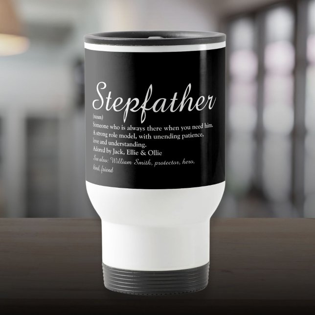 Mug De Voyage Définition de beau-père en écriture moderne (Stepfather Stepdad Definition Modern Script Travel Mug)