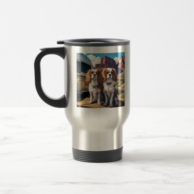 Mug De Voyage Deux Blenheim Cavalier King Charles Spaniels Rando (Gauche)
