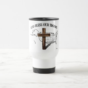 Mug De Voyage Dieu bénisse nos troupes avec croix robuste & US o