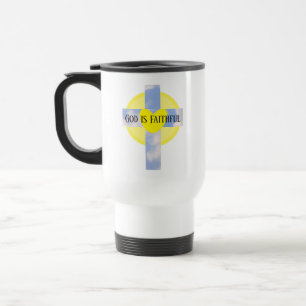 Mug De Voyage Dieu est Croix fidèle guérison Bible Verse Jaune