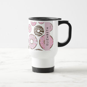 Mug De Voyage Donuts Roses, Donuts Blancs, Sprinkings, Votre Nom