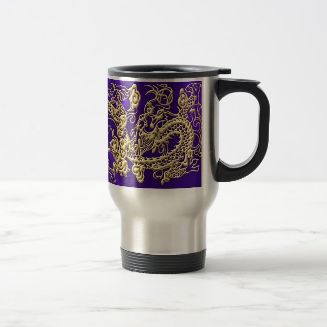 Mug De Voyage Dragon d'or embouti sur papier satin violet (Droit)