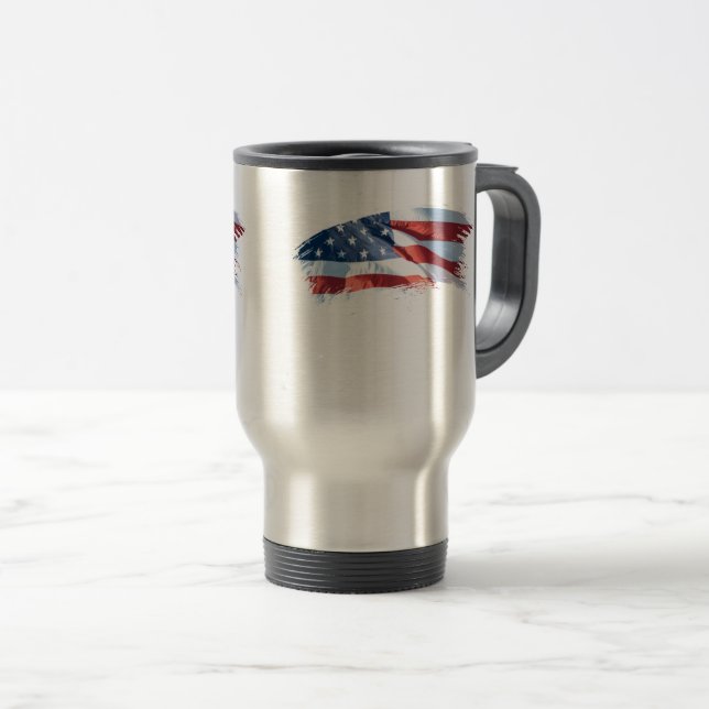 Mug De Voyage Drapeau américain de course patriotique de brosse (Devant droit)