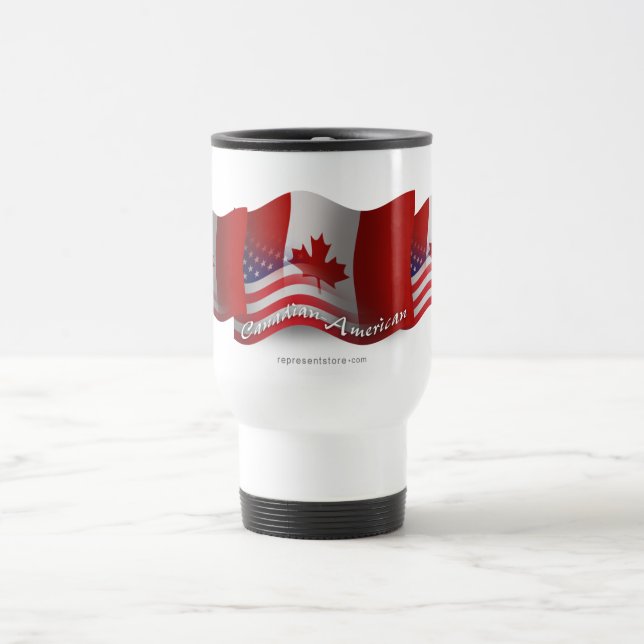 Mug De Voyage Drapeau de ondulation Canadien-Américain (Centre)