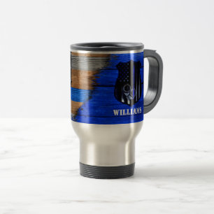 Mug De Voyage Drapeau en tôle de bois mince Ligne bleue Voyage M