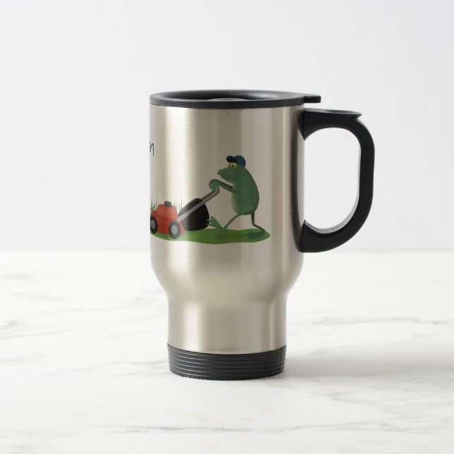 Mug De Voyage Drôle grenouille verte tondre la pelouse dessin (Droit)