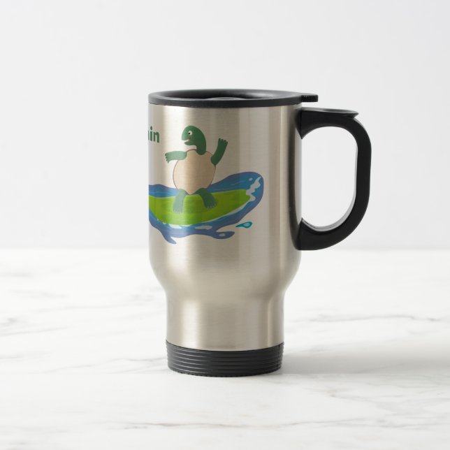 Mug De Voyage Drôle tortue vague de surf dessin animé (Droit)