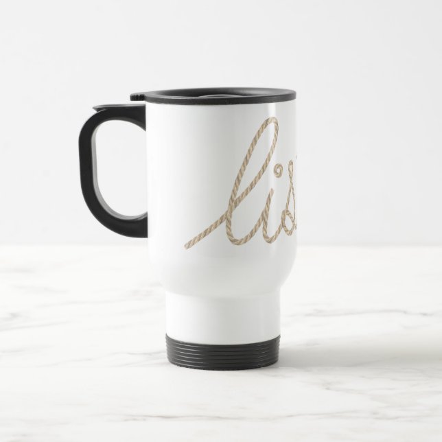 Mug De Voyage ÉCOUTER Corde Texte sur Blanc (Gauche)