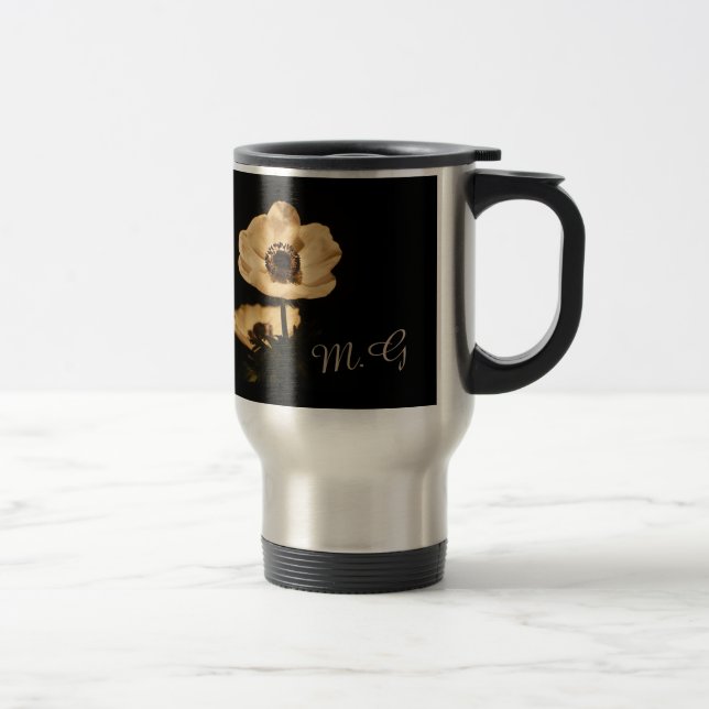 Mug De Voyage Elegant Anemone Flowers Initials (Droit)