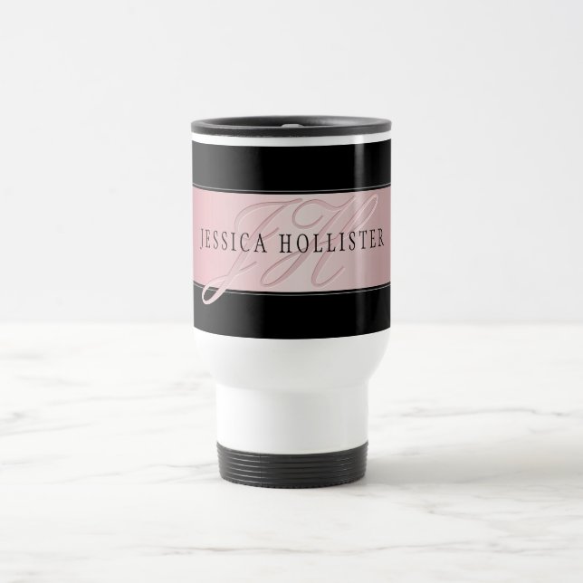 Mug De Voyage Elégant Blush Faux Rose Gold | Nom et initiales (Centre)