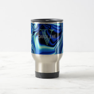 Mug De Voyage Élégant Monogramme Blue Chrome Motif