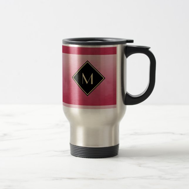 Mug De Voyage Élégant rose Brossé Avec Monogramme Or Simple (Droit)