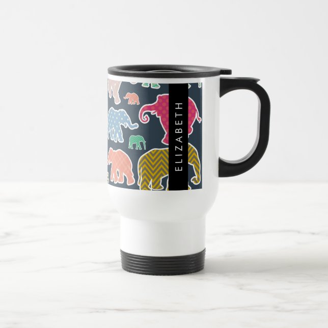Mug De Voyage Eléphants colorés, Motif d'éléphants, Votre nom (Droite)