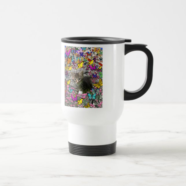 Mug De Voyage Emma dans les papillons I - chaton tigré gris (Droite)