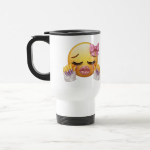 Mug De Voyage Emoji Sassy et Rouge avec un Nœud Rose et des Ongl