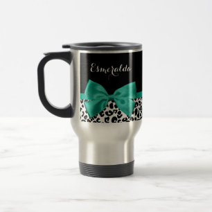 Mug De Voyage Empreinte de léopard Emerald Green Ribbon Bow Chic