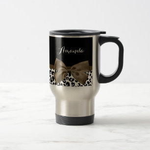 Mug De Voyage Empreinte de léopard sophistiqué Bow Brown avec no