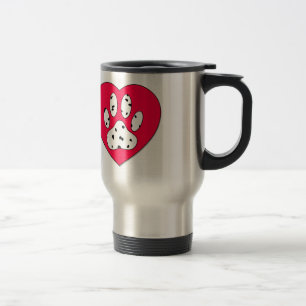 Mug De Voyage Empreinte de patte dalmate dans le coeur rouge