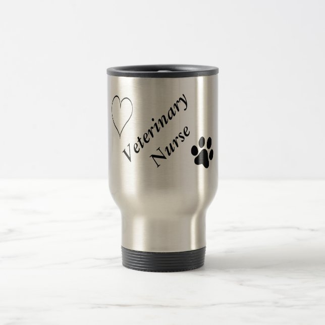 Mug De Voyage Empreinte de patte et coeur Infirmière-Noirs (Centre)