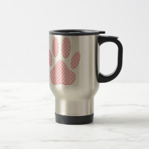 Mug De Voyage Empreinte de patte Tartan Rose Et Blanc