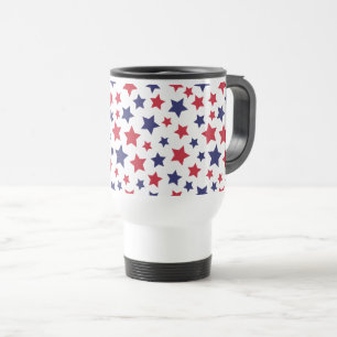 Mug De Voyage Étoiles rouges et bleues, 4 juillet, fond blanc