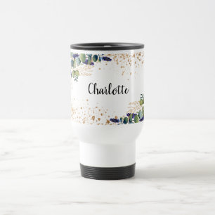 Mug De Voyage Eucalyptus verdure or parties scintillant nom scri
