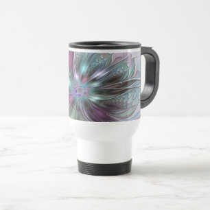 Mug De Voyage Fantaisie Abstraite Moderne Fleur Fractale Colorée