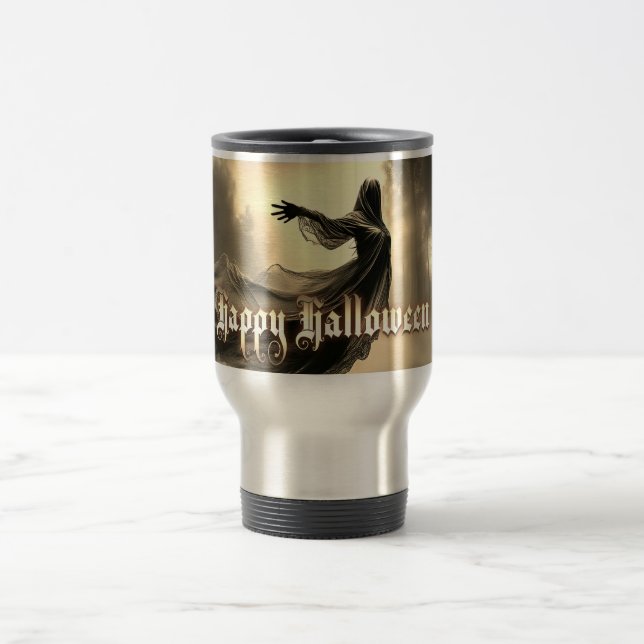 Mug De Voyage Fantôme noir féminin dans Hellscape - Halloween (Centre)