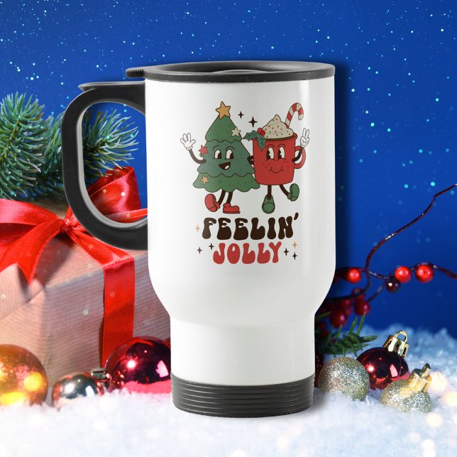 Mug De Voyage Feelin' Jolly Fêtes de Noël Funny Retro (Créateur téléchargé)
