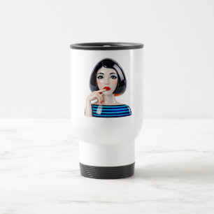 Mug De Voyage Femme stylisée aux lèvres rouges