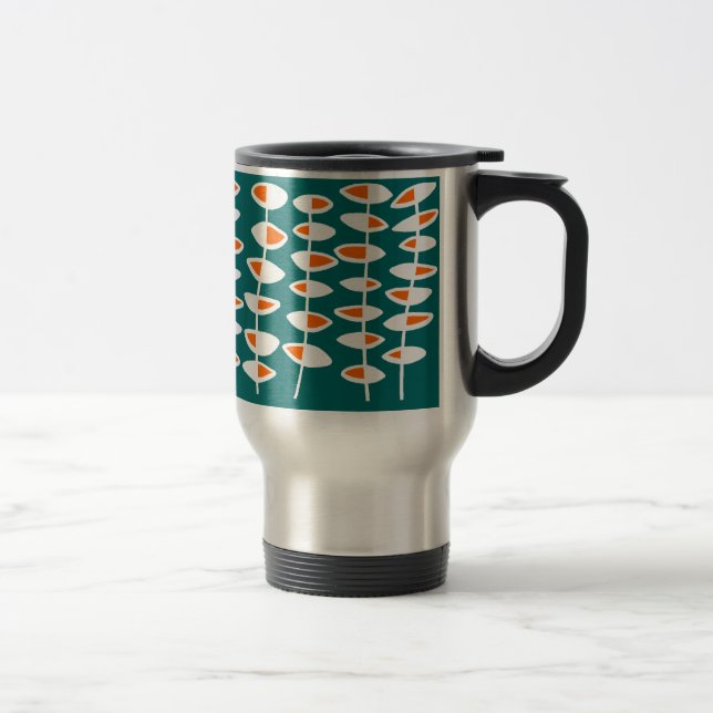 Mug De Voyage Feuille alternative - Blanc et orange sur Turquois (Droit)