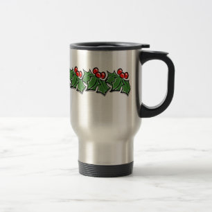 Mug De Voyage Feuilles de houx, baies de houx, couronne de Noël 