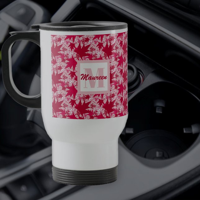 Mug De Voyage Feuilles d'érable sur un Arrière - plan rose Voyag (Créateur téléchargé)