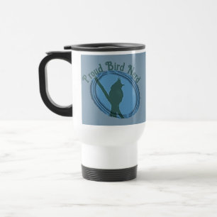 Mug De Voyage Fier Oiseau Nerd Silhouette Bleu Gris Birder